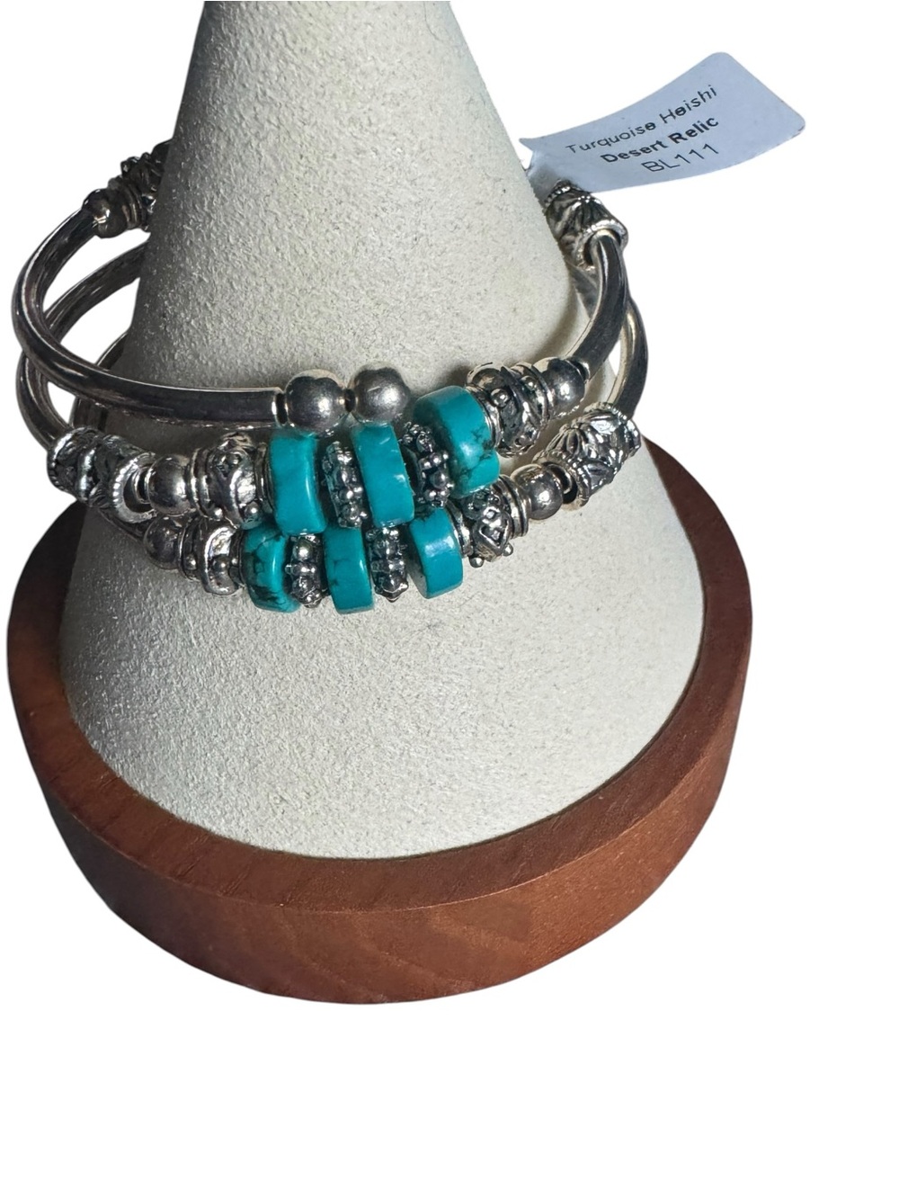 Blue Sky Turquoise Heishi Silver Bead Wrap Bracelet NIB